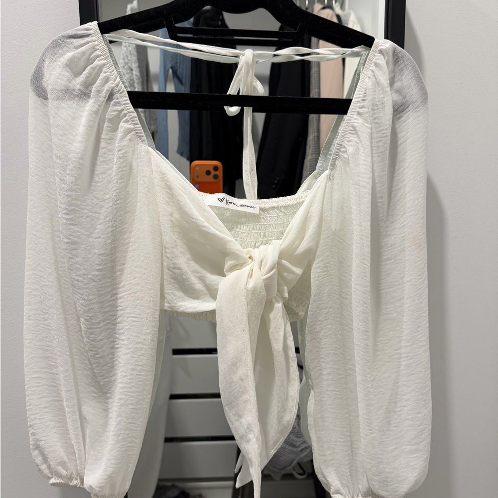 Bra top White Tie-Front Blouse